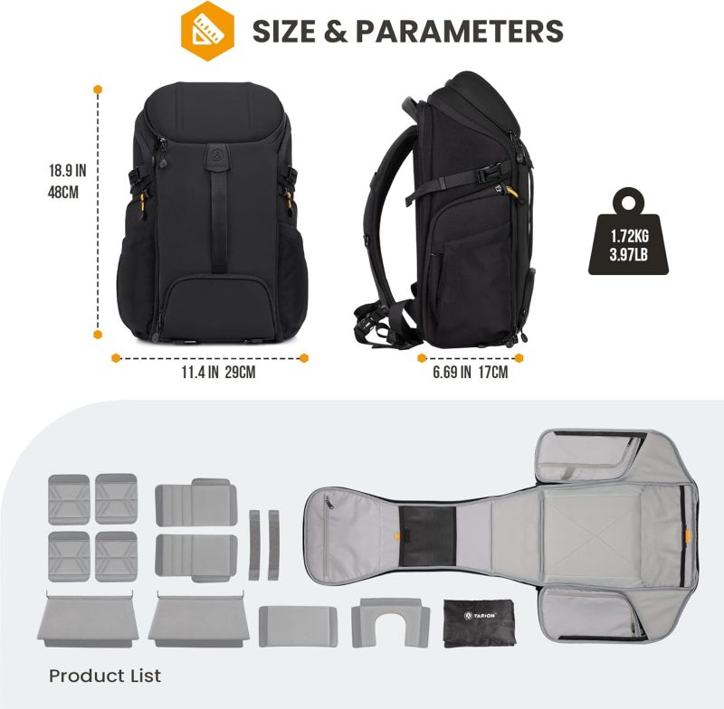 Camera Backpack Bag - Large Photo Backpack with 𝐃𝐮𝐚𝐥-𝐒𝐢𝐝𝐞 𝐎𝐩𝐞𝐧𝐢𝐧𝐠 15.6" Laptop Sleeve Waterproof Raincover DSLR Backpack for Outdoor Photography Hiking Travel Black HX-L - Image 7