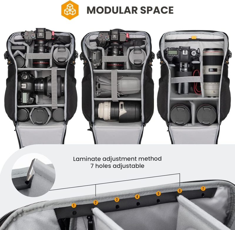 Backpack Large Camera Bag with 𝐃𝐮𝐚𝐥-𝐒𝐢𝐝𝐞 𝐎𝐩𝐞𝐧𝐢𝐧𝐠 15.6" Laptop Compartment Waterproof Raincover Outdoor Photography Hiking Travel Professional Photography Backpack Bag Grey HX-L - Image 3