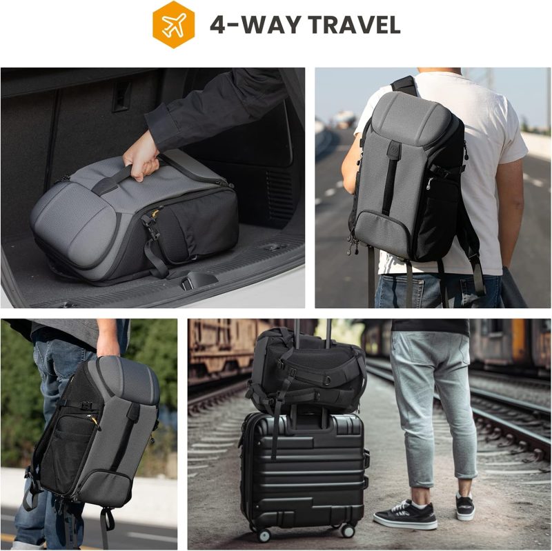 Backpack Large Camera Bag with 𝐃𝐮𝐚𝐥-𝐒𝐢𝐝𝐞 𝐎𝐩𝐞𝐧𝐢𝐧𝐠 15.6" Laptop Compartment Waterproof Raincover Outdoor Photography Hiking Travel Professional Photography Backpack Bag Grey HX-L - Image 6
