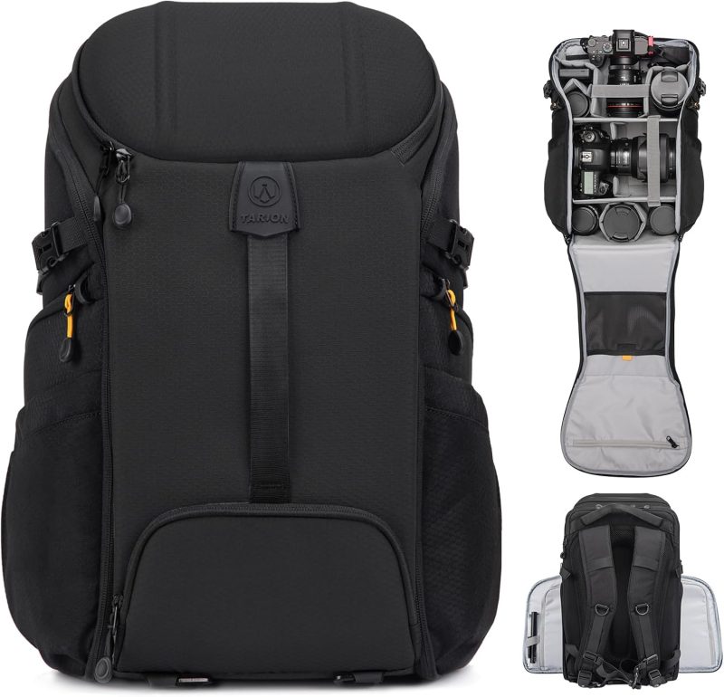 Camera Backpack Bag - Large Photo Backpack with 𝐃𝐮𝐚𝐥-𝐒𝐢𝐝𝐞 𝐎𝐩𝐞𝐧𝐢𝐧𝐠 15.6" Laptop Sleeve Waterproof Raincover DSLR Backpack for Outdoor Photography Hiking Travel Black HX-L