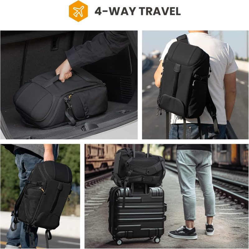 Camera Backpack Bag - Large Photo Backpack with 𝐃𝐮𝐚𝐥-𝐒𝐢𝐝𝐞 𝐎𝐩𝐞𝐧𝐢𝐧𝐠 15.6" Laptop Sleeve Waterproof Raincover DSLR Backpack for Outdoor Photography Hiking Travel Black HX-L - Image 6