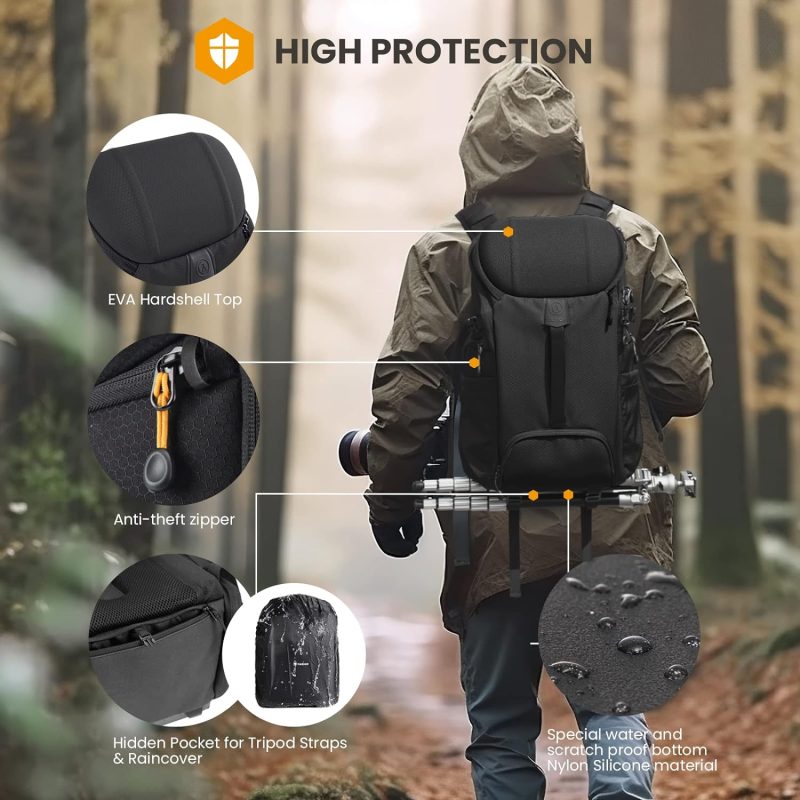 Camera Backpack Bag - Large Photo Backpack with 𝐃𝐮𝐚𝐥-𝐒𝐢𝐝𝐞 𝐎𝐩𝐞𝐧𝐢𝐧𝐠 15.6" Laptop Sleeve Waterproof Raincover DSLR Backpack for Outdoor Photography Hiking Travel Black HX-L - Image 5