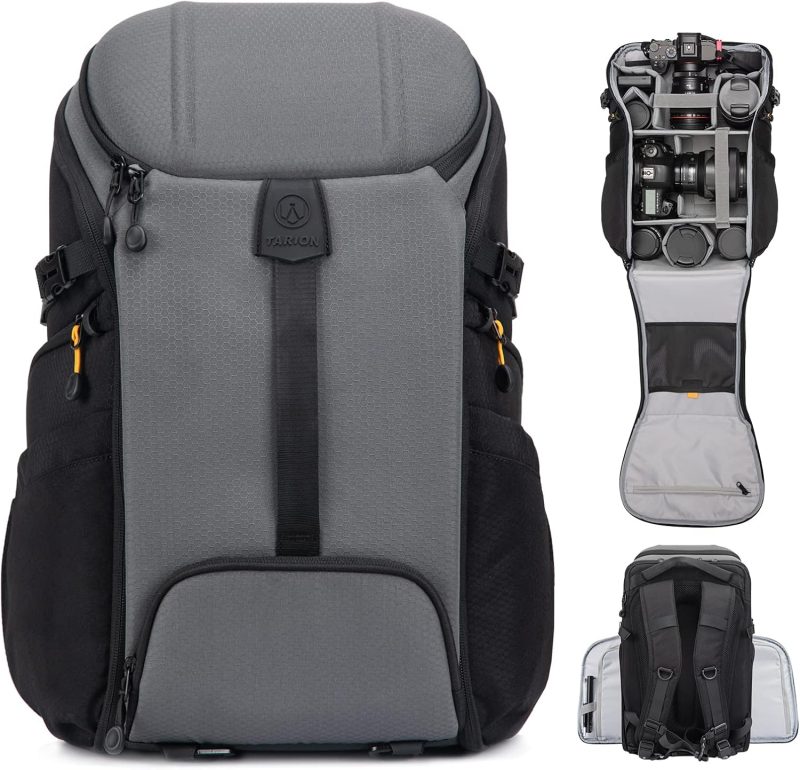 Backpack Large Camera Bag with 𝐃𝐮𝐚𝐥-𝐒𝐢𝐝𝐞 𝐎𝐩𝐞𝐧𝐢𝐧𝐠 15.6" Laptop Compartment Waterproof Raincover Outdoor Photography Hiking Travel Professional Photography Backpack Bag Grey HX-L - Image 8